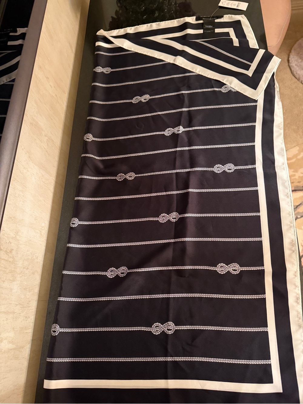 Black and White Striped Satin Scarf
